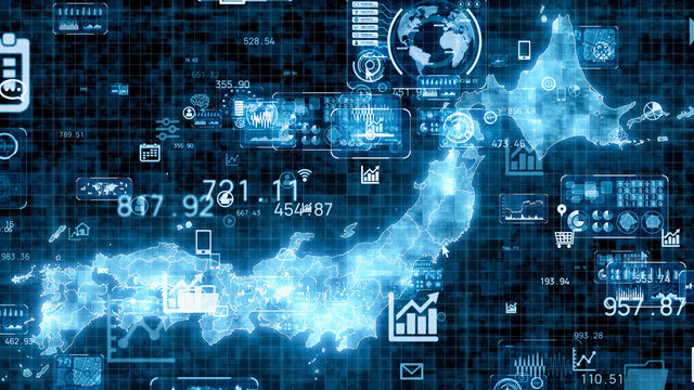 日本地図　ネットワーク　テクノロジー
