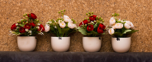 Fototapeta na wymiar Spring Summer flower pots. Happy Birthday, Valentine's Day, March 8 (International Women's Day), Mother's Day.