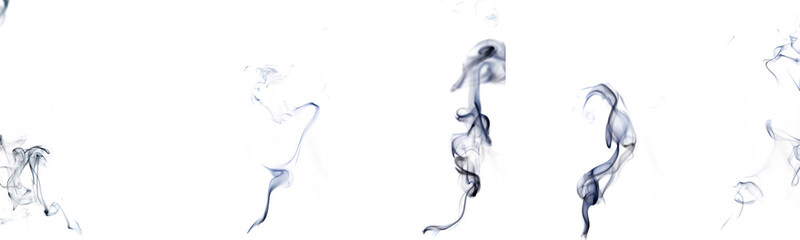 Smoke abstract set. Blur black smoke, abstract fog or steam mist cloud group isolated on white...