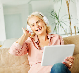 music headphone earphone  listening sound woman technology tablet senior elderly old mature...