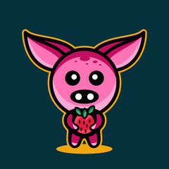 Simple Mascot Vector Logo Design Shaped Pig Holding Strawberry