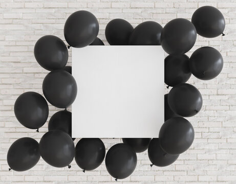 mockup poster with black balloons