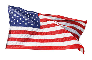 Obraz premium American flag waving in the wind isolated on white background. 3D