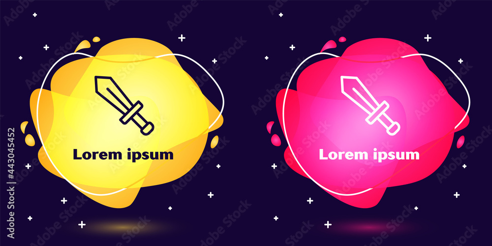 Poster set line sword for game icon isolated on blue background. abstract banner with liquid shapes. vector