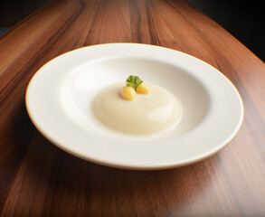 chilled round cute soya bean pudding jelly sweet dessert on wood table asian halal menu