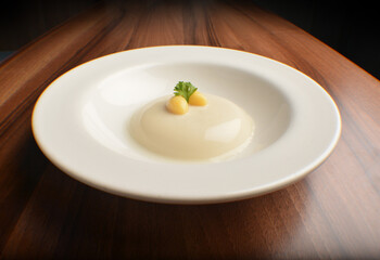 chilled round cute soya bean pudding jelly sweet dessert on wood table asian halal menu