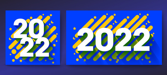 Design concept of 2022 Happy New Year set. Templates with typography logo 2022 for celebration, Colorful trendy backgrounds for branding, banner, cover, card, social media, poster, Vector EPS 10.