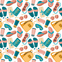 Seamless pattern with hand drawn journey items.