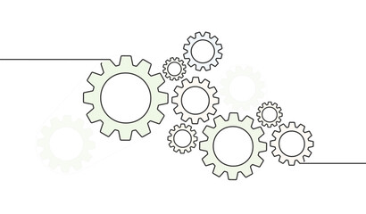 Cogwheels gear wheel mechanisms with lines. Workflow and automation concept, teamwork productivity, business development. - obrazy, fototapety, plakaty
