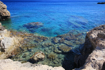 Fototapeta na wymiar Rocky sea coast. A bay on the Mediterranean coast.