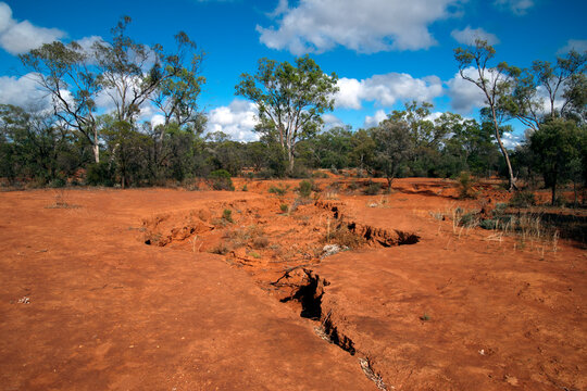 Cobar Australia, outback scene with red soil and erosion from flash flooding