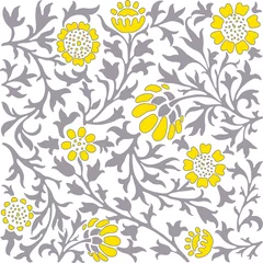 Foto op Aluminium Vector background from decorative floral vintage ornament with grey leaves and yellow flowers © Amili