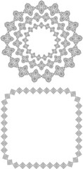 Vector image of decorative square frame and round design element in vintage style