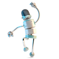 Happy jumping robot. 3D illustration. Isolated