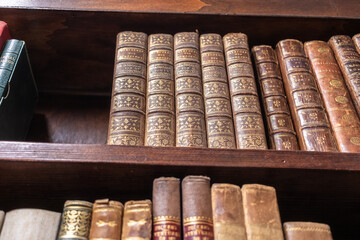 old library shelves with books	
