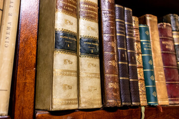old library shelves with books	
