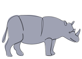gray rhino one line drawing sketch, isolated, vector