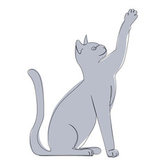 gray cat one line drawing sketch, isolated, vector