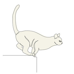 white cat one line drawing sketch, isolated, vector