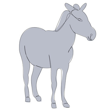 gray donkey one line drawing sketch, isolated, vector