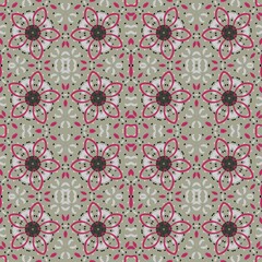 seamless pattern with pink flowers on a gray-green background