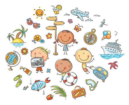 Kids clipart set. Summer and Travelling