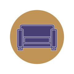 Sofa on circle background. Flat illustration in form of thin lines for interior design. Couch with pillow and back. Symbolic icon for comfortable seat