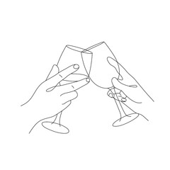 minimalistic illustration of celebrating with glasses of wine