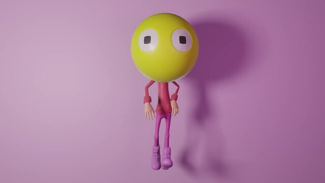 person dancing with emoticon head isolated on pink background, 3d video reder with 4k resolution