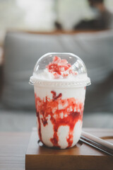 Strawberry mix yogurt smoothie healthy high protein the taste yummy in glass