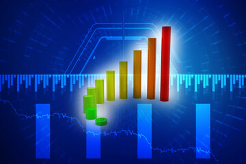 3d rendering business graph and documents. Stock market chart. Business graph background, Financial Background