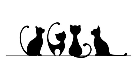 Silhouettes of black elegant cats.