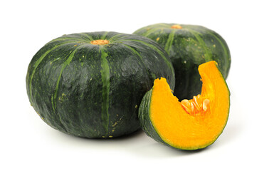  Green pumpkin isolated on the white background .