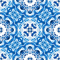 Vintage damask seamless ornamental watercolor arabesque paint tile design pattern for fabric