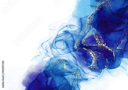 背景 テクスチャ アルコールインク 水彩 アート ラメ グリッター 金粉 青 エメラルドブルー Wall Mural Emmanma