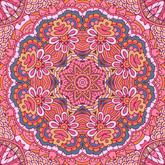 Vector seamless pattern ethnic boho art mandala. Doodle design with colorful ornament.