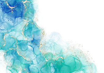 背景 テクスチャ アルコールインク 水彩 アート ラメ グリッター 金粉 青 エメラルドブルー