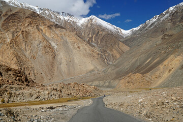 Landscape of Road that on the way with mountain background go to lamayuru monastery in Leh Ladakh , Jammu Kashmir India   