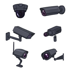 Set of CCTV Illustrations. Security Cameras. Video Surveillance Equipment.