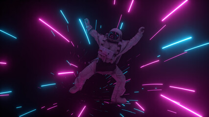 Astronaut falling in the corridor of a spaceship. Sci-Fi futuristic space tunnel VJ for titles and...