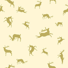 seamless pattern of isolated deer on pastel color background, animal symbol on vector illustration image.
