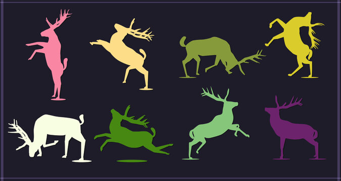 8 action of isolated deer on dark background, animal symbol on vector illustration image.