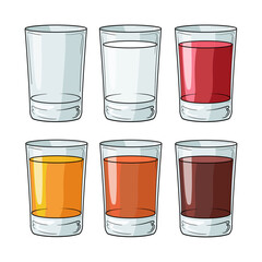 A set of glasses with different drinks. Isolated vector illustration. © Vasili