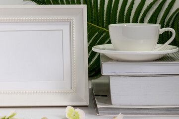 white cup in white natural eco home decor