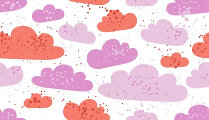 Schilderijen op glas Clouds seamless vector wallpaper, endless background pattern with cloudy sky, dreaming fluffy cloudscape theme. © Sylverarts