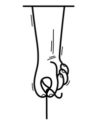 Human hand holding thread with fingers vector illustration, add any object to the thread to make your own concept design.
