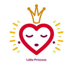 Obraz premium King or queen concept vector emblem isolated, humorous romantic greetings design element, heart shaped love and mating theme icon, beauty great look compliment.