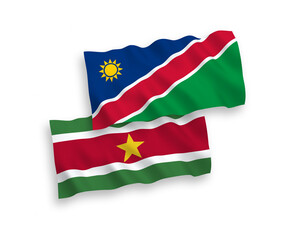 Flags of Republic of Suriname and Republic of Namibia on a white background