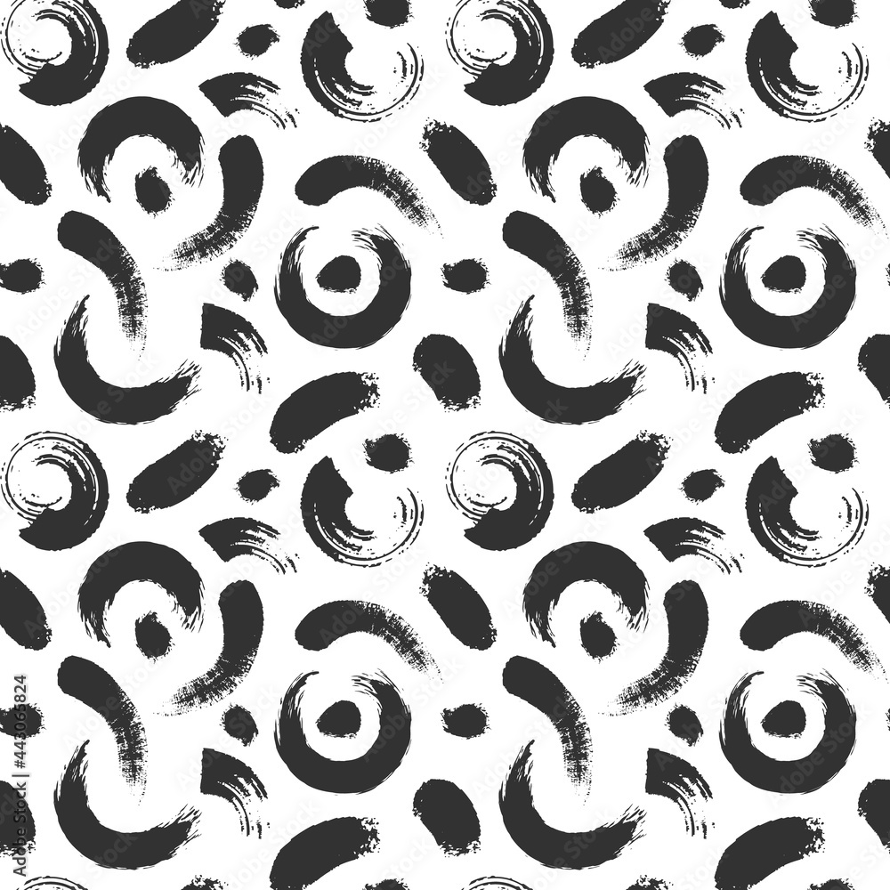Aufkleber brush strokes seamless pattern. grunge curved lines, circles an dots texture. abstract modern brushs
