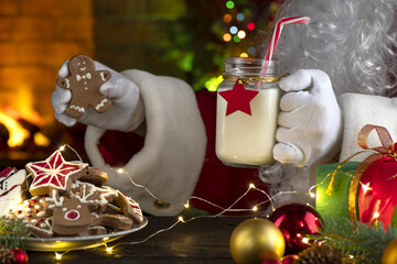 Festive interior inside wooden house, New Year's cheerful mood Spirit of Christmas